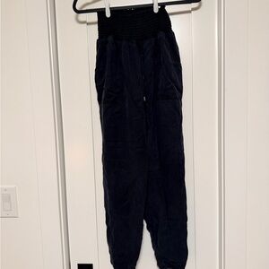 Black Smocked Waist Jogger Pants